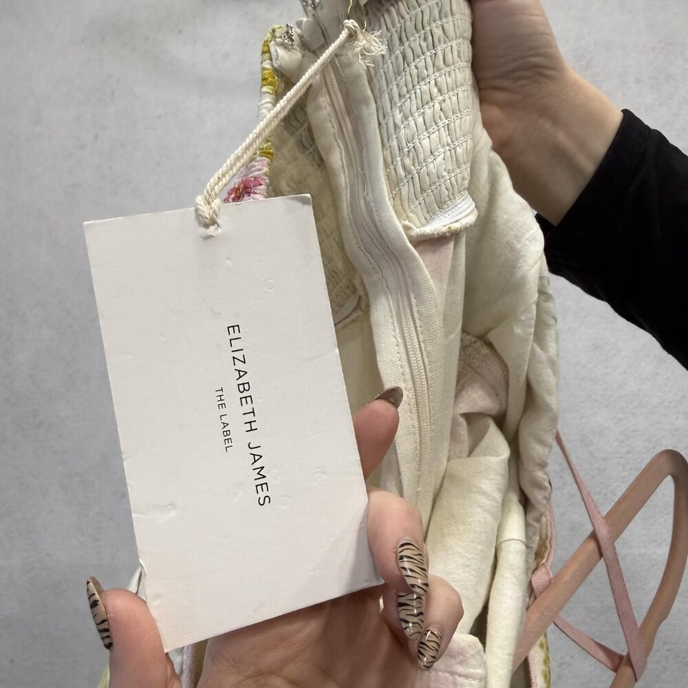 Elizabeth James The Label Annalisa Dress Womens Large White Floral Maxi Sundress - Picture 4 of 11